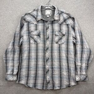 BKE Shirt Mens XXL Gray Blue Plaid Pearl Snap Western‎ Cowboy Rodeo Athletic Fit